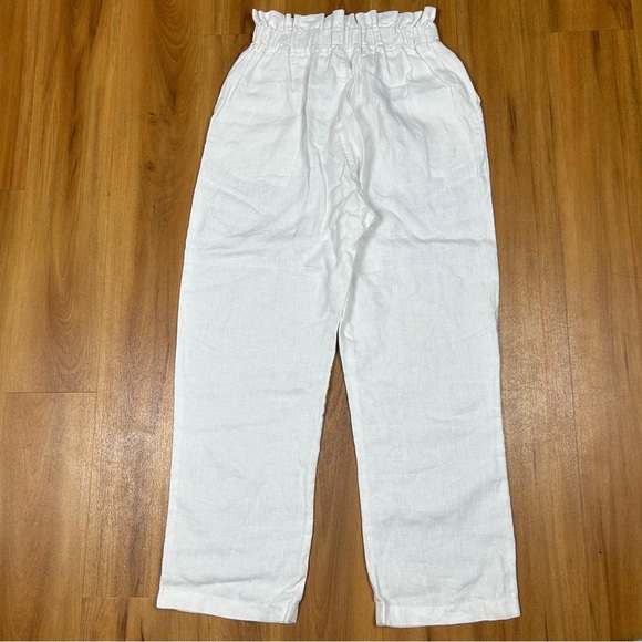 Posse Women’s White 100%Linen Paperbag Waist Wide Leg Pants Size S Summer Casual - Picture 3 of 15